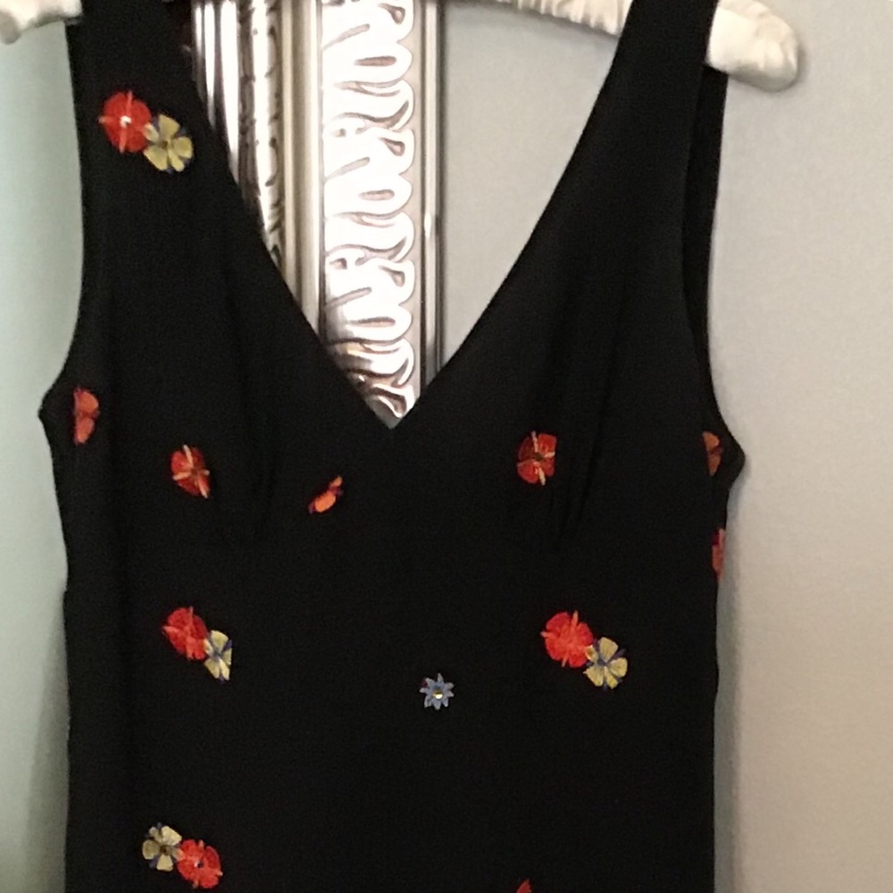 Mica 100% silk black dress brocade flowers